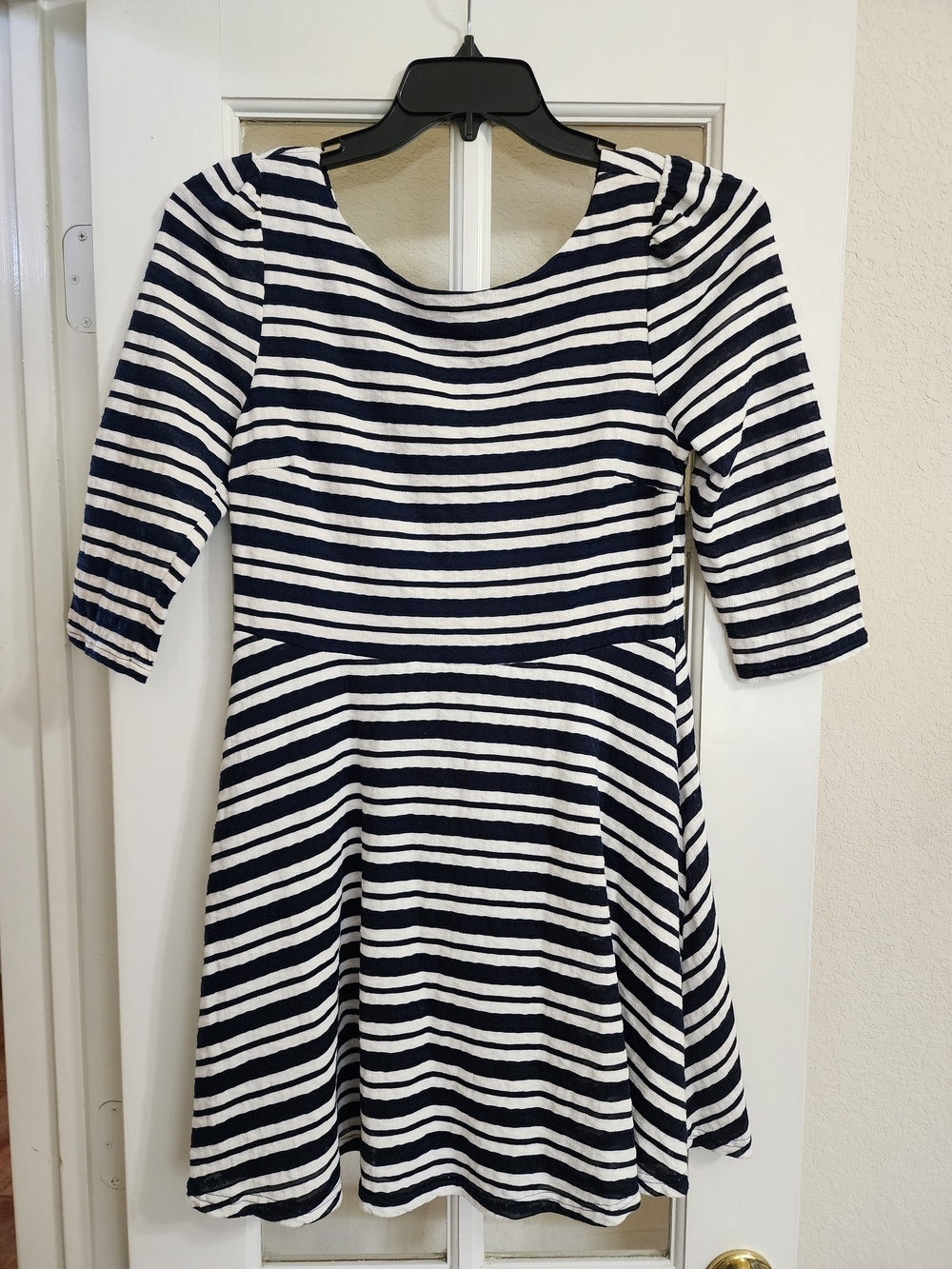 Gianni Bini Navy White Striped Fit Flare Dress 3/4 Sleeve Large